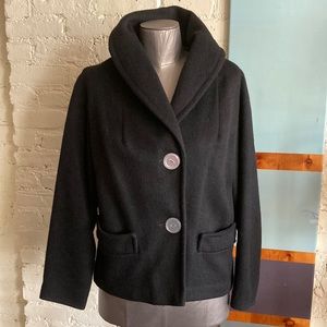 Vintage 50s black wool jacket with oversized buttons and adjustable shawl collar